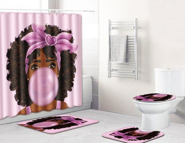 4 pezzi set tappeto bagno poggiapiedi donna africana tappetino da bagno e tenda da doccia set WC in PVC coprisedili decorazioni per la casa T2001026848477