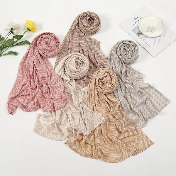 Schals Winter Mode Gestreifte Linie Baumwolle Jersey Schals Schal Hohe Qualität Wrap Pashmina Hijabs Und Wraps Foulard Muslim Sjaal 170 70 cm