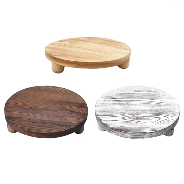 Placas decorativas bandeja de pedestal de madeira mesa de fazenda banheiro redondo cozinha riser para exibição sobremesa planta interior pote vela saboneteira