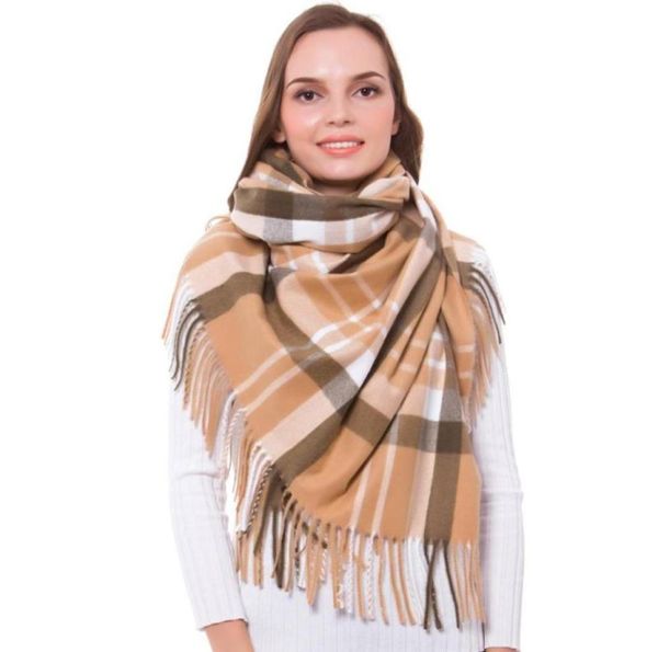 Schals Kaschmir Schal Winter Schal Frauen Stilvolle Karo Plaid Herbst Wrap Wolle Fein Gebürstet Lange Große Dicke Tartan Quaste Hijab C9207616