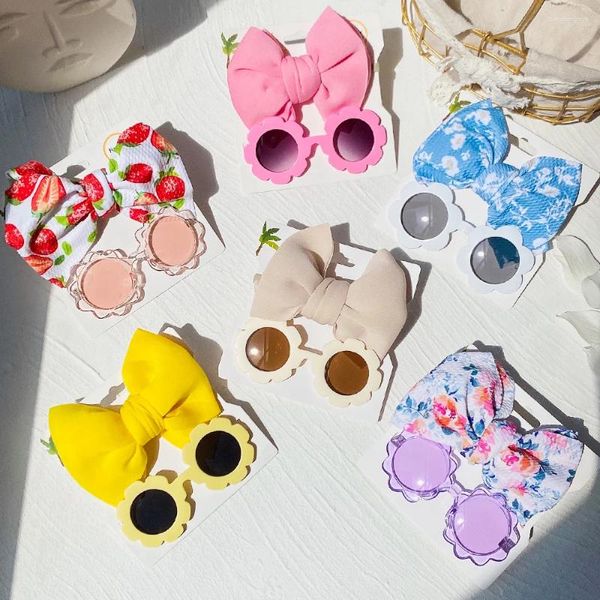 Accessori per capelli 2 pezzi/pacco fascia per capelli per bambini occhiali da sole a fiori ragazze puntelli per fotografia da spiaggia fasce per bambini copricapo per bambini