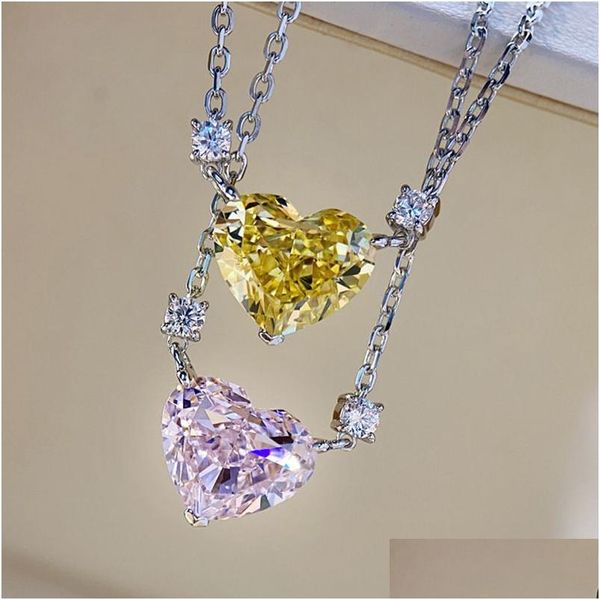 Ожерелья с подвесками в форме сердца, 3 карата, подвеска с розовым бриллиантом, 100% настоящая стерлингового серебра 925 пробы, свадебные подвески, ожерелье для женщин, свадебное колье, еврей Dhqvb