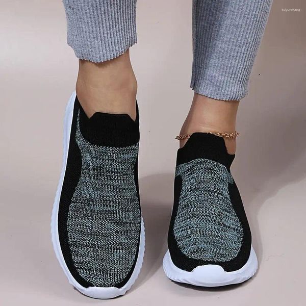 Scarpe eleganti da donna Sneakers lavorate a maglia con zeppa bassa Traspiranti Leggere Slip-on Sport casual
