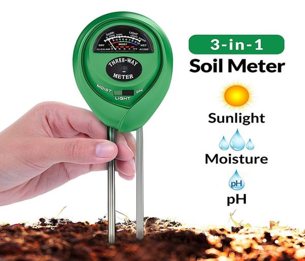 3 in 1 Rilevatore di umidità dell'acqua del suolo Luce PH Tester Analizzatore digitale Rilevatore di test per piante da giardino Fiore Strumenti da giardino idroponici2246783