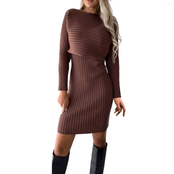 Casual Kleider Frauen Solide Strick Langarm Tops Pullover Nettes Kleid Plus-größe Dünne Dünne Herbst Winter Elegant