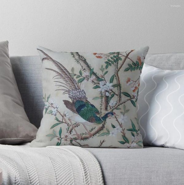 Travesseiro antigo chinoiserie com pássaro capa de poliéster travesseiros caso no sofá casa sala de estar decoração de assento de carro