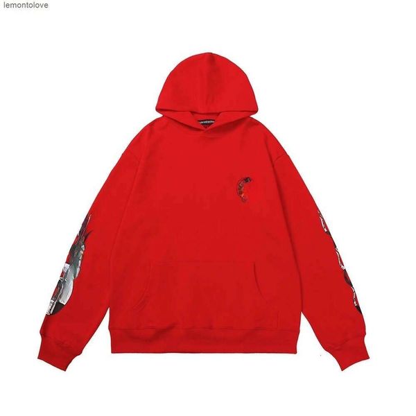 Felpa con cappuccio da uomo e donna CH Felpa con motivo lettera sanscrita Maglione pullover rosso Uomo e donna Coppia CH Maglione con etichetta corretta