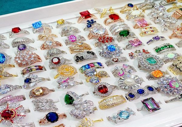 Mikro kakma Yarı Hasta Taş Yüzük Renkli Zirkonyum Yüzükler Gerçek Altın Kaplama Moda Vintage Gems Kadın8824312