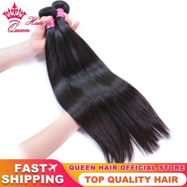 Tressen, 100 % unverarbeitetes reines glattes Rohhaar, brasilianische Haarbündel, 100 % Echthaar, Haarverlängerungen in natürlicher Farbe, offiziell von Queen Hair