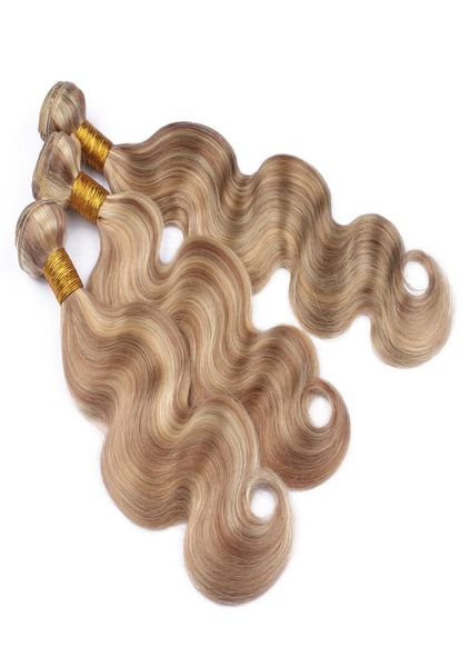 Destaque cabelo humano tece 3 pacotes de ofertas onda do corpo brasileiro virgem cabelo humano piano mel loira extensão do cabelo 27 613 mix bun5801413