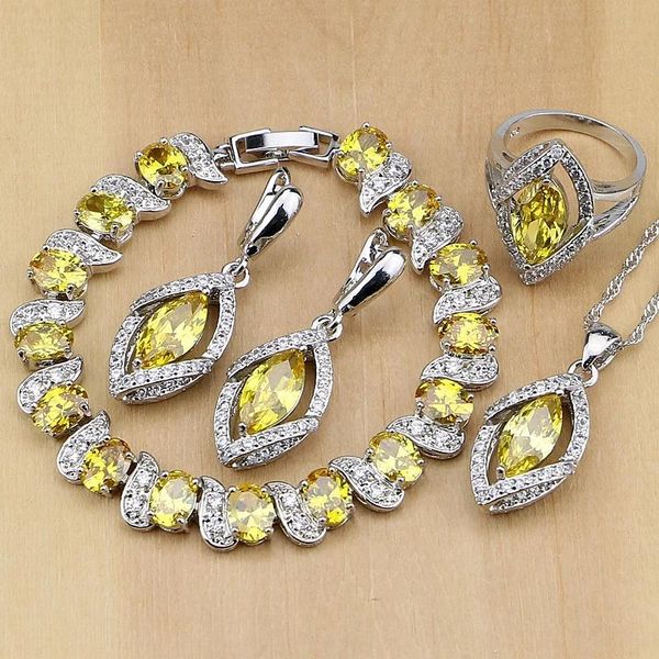 Браслеты стерлинги Sier Jewelry Yellow Cz Stones Ювелирные изделия для женщин свадебные серьги/подвеска/ожерелье/кольца/браслет