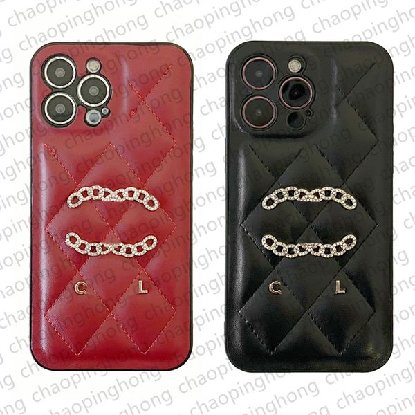 Capa de telefone de luxo para iPhone 15 Pro Max Capas Apple iPhone 14 Pro Max 12 Pro 13 11 13promax 14 Plus Capas Marca C Couro Acolchoado Xadrez Capa Móvel