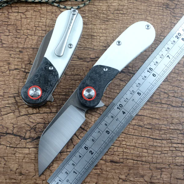 TWOSUN TS204 Klappmesser M390 Satin Klinge Keramik Kugellager Unterlegscheibe Titan Carbon Fiber Griff Outdoor EDC