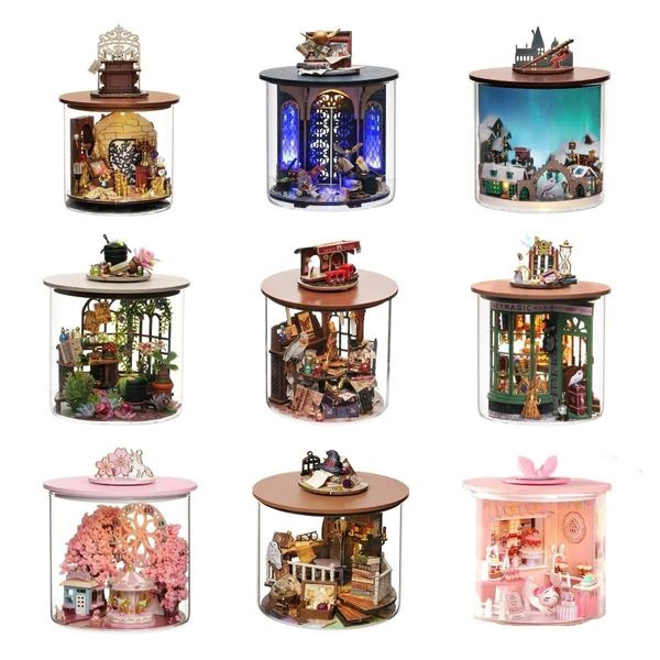 Zubehör Puppenhauszubehör DIY Mini Casa Holzpuppenhäuser Miniaturbausatz Time Magic Garden Puppenhaus mit Möbeln Spielzeug für