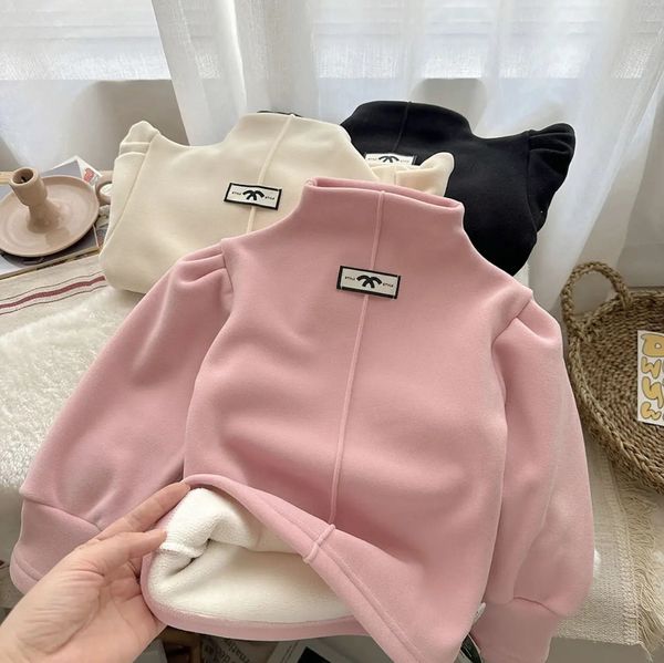 Winter 2023 Kinder Mädchen Kleine parfüm Stil Unterwäsche Dicken Plüsch Baby Mädchen Rollkragen Langarm T-shirt Kinder Mädchen Zipper 240103