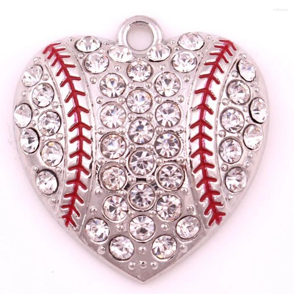 Collane con ciondolo 10 pezzi/lotto Baseball a forma di cuore con strass in lega di zinco per collana di gioielli fai da te