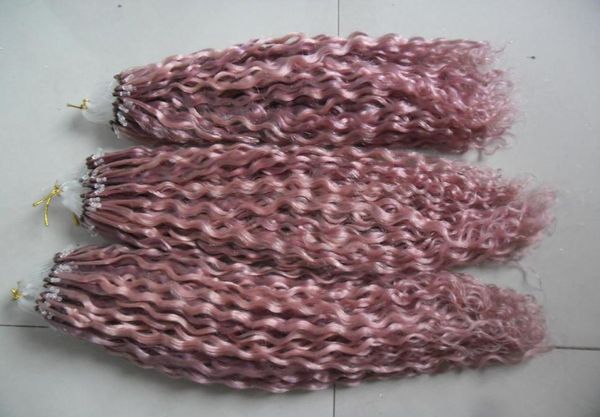 Brasileiro em linha reta remy laço de cabelo micro anel extensões de cabelo humano pacotes micro grânulo cabelo 10quot26quot rosa Colors3753368