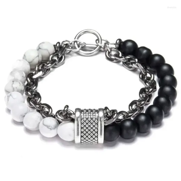 Strand 2024 masculino tigre olho pedra frisado pulseira de aço inoxidável gunmetal link corrente yoga pulseiras masculino jóias fosco mapa