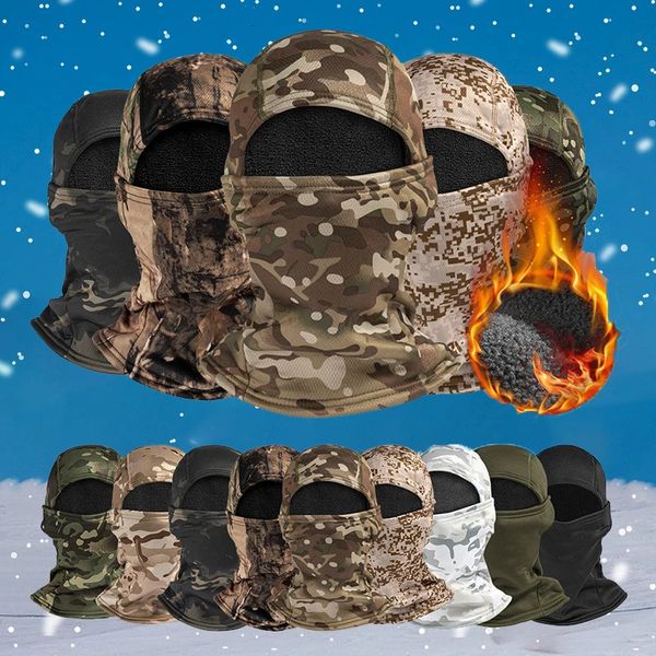 Inverno quente militar camuflagem balaclava ao ar livre ciclismo pesca caça capuz chapéu velo exército tático cabeça máscara facial capa 240102
