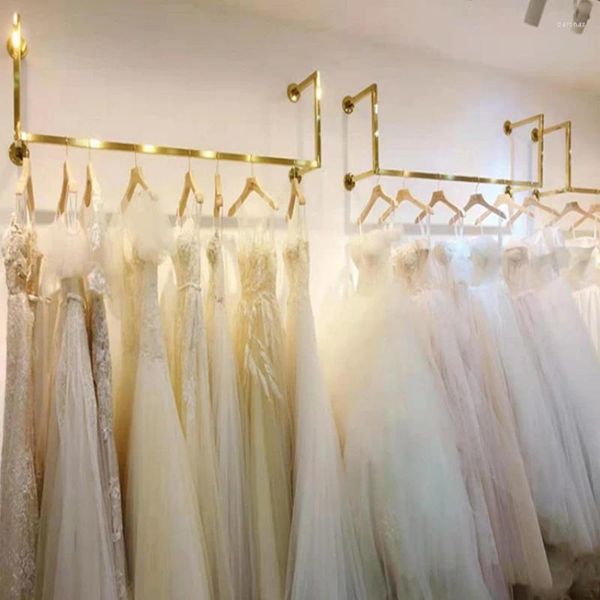 Appendiabiti per abiti da sposa Espositore da parete in acciaio inossidabile per negozio di abbigliamento da donna Appendiabiti da soffitto