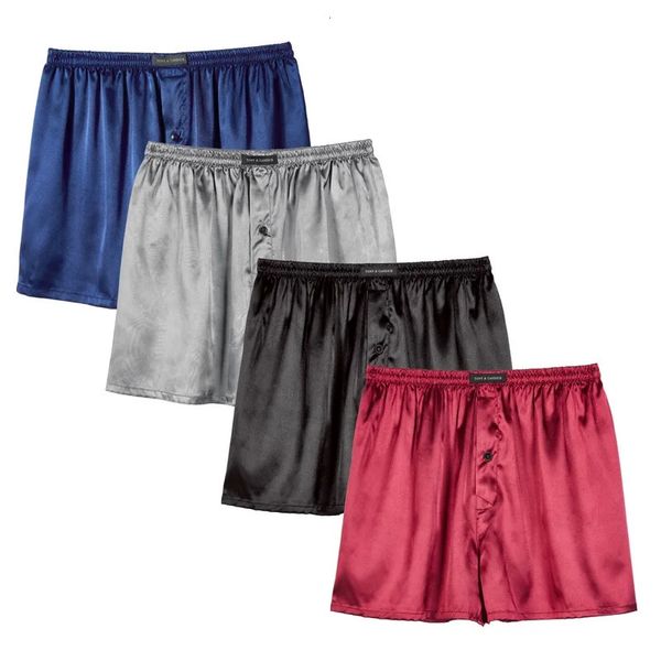 TONY E CANDICE Cuecas boxer masculinas de cetim pacote com sensação de seda shorts para dormir com mosca para homens 240103