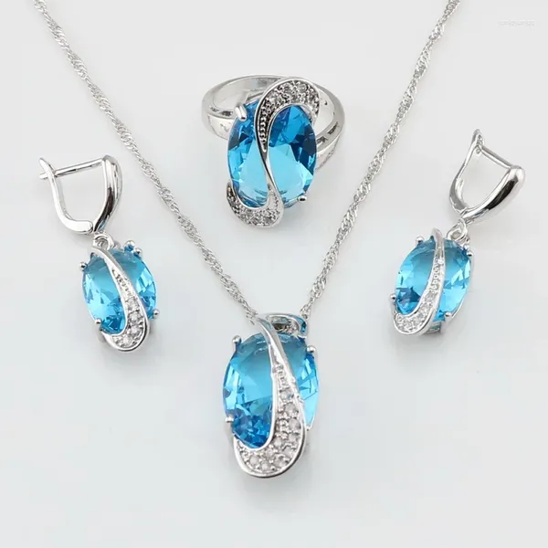 Комплект ожерелья и серег XUTAAYI, модные кольца из стерлингового серебра синего цвета с фианитом, необычные кольца, свадебные украшения для женщин