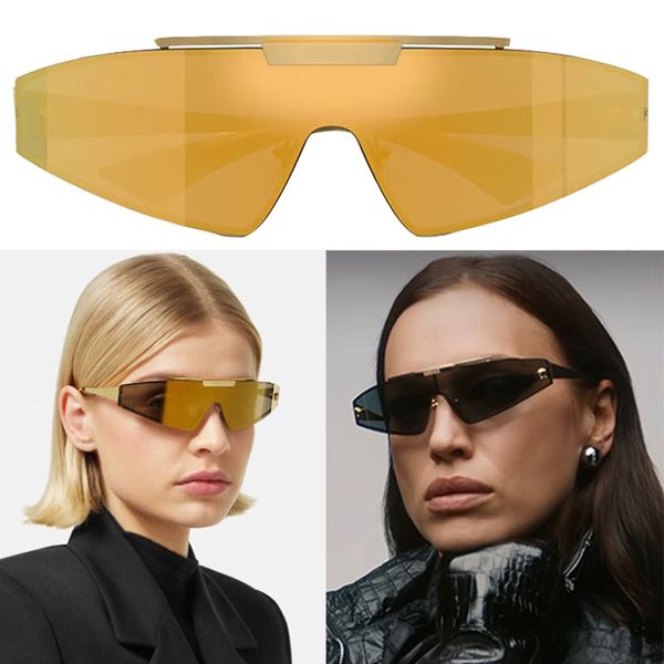 Bayan Geniş Maske Güneş Gözlüğü O2265 Lady Horizon Sgh Gözlük Metal Çerçevesi Tapınağı Lens Renk Koyu Gri ve Altın Tonu Ayna Versage Gözlükleri