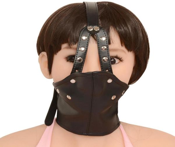 Maschera per il sesso regolabile in pelle PU nera con bavaglio a bocca aperta Occhi aperti Fetish Bondage Cappuccio Restrizioni Copricapo Prodotti del sesso unisex 1794685544