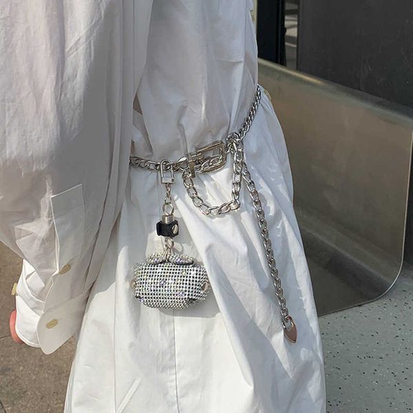 Moda nova bolsa mini colar saco strass mini crossbody saco de ombro único saco de corrente cintura 010323a