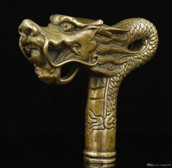 Basteln Superb China Old Handwork Bronze Dragon Statue Cane Head Walking Stick