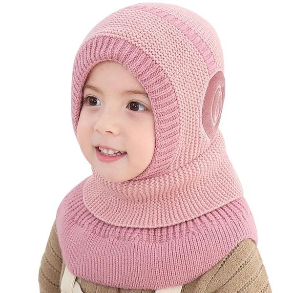 Kapaklar kış bebek şapka örgü çocuklar beanie şapka kız çocuk şapkası fular sevimli kulaklık deseni ile sıcak eşarp veet astar kapaklar bebek şapkası