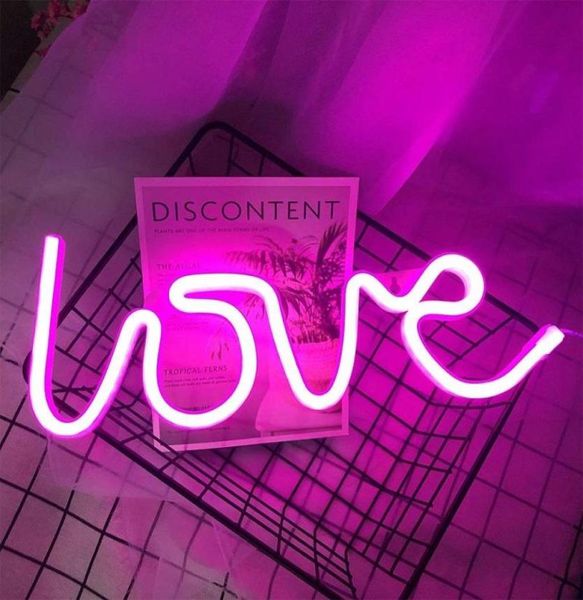 Luzes noturnas LED Neon Love Shape Light Sign Lâmpada Bateria USB Dupla Alimentada Nightlight para Natal Interior Casamento Birthday6929660