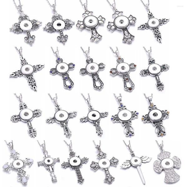 Colares Pingente 2024 Cross Snaps 18mm Botão Snap Colar Cristal Branco Strass Botões Homem Mulheres Jóias