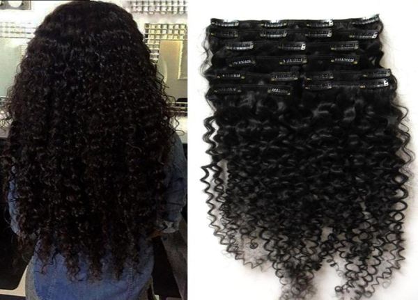 Clipe peruano em extensões de cabelo 100g 100g 8pcs kinky encaracolado clipe afro-americano em extensões de cabelo humano5734223