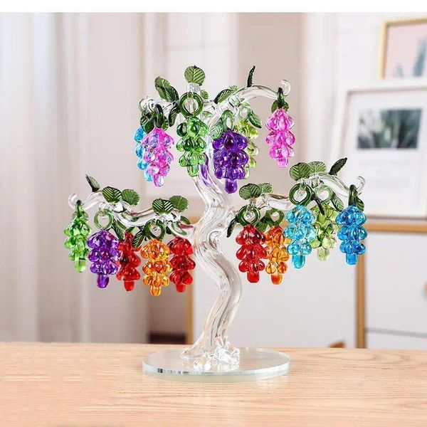 Estatuetas decorativas artesanato de cristal cor frutas uva pingente sala estar decoração para casa acessórios criativo ornamento videira