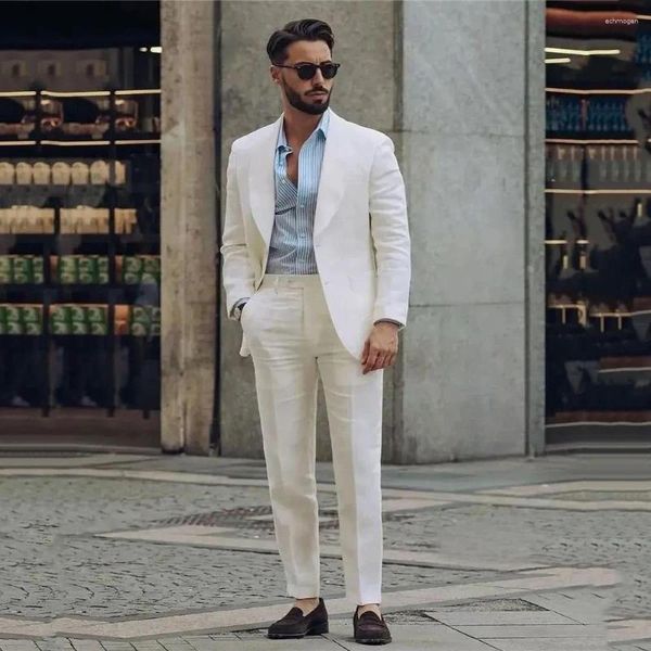 Ternos masculinos clássico branco para homens xale lapela formal negócios blazer casamento noivo smoking 2 peça conjunto jaqueta calças terno masculino