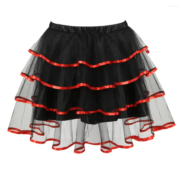 Saias Ruffles Layered Corset Adulto Fita Guarnição Preto Organza Punk Tutu Saia Mulheres Cosplay Traje Plus Size Moda Sexy Vermelho