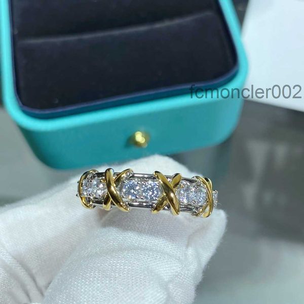 Anel de designer de luxo clássico cluster anéis para mulheres designers simulado diamante branco ouro tira cruz flor legal vxt5