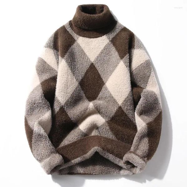 Maglioni da uomo Maglione di maglieria autunno/inverno collo mezzo alto edizione coreana camicia inferiore personalizzata alla moda con peluche spesso casual