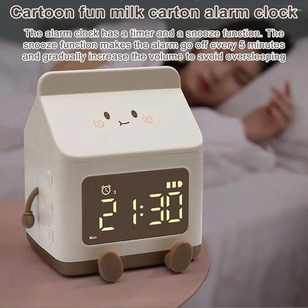 Relógios de mesa recarregável despertador bateria-powered leite caixa forma multifuncional para crianças