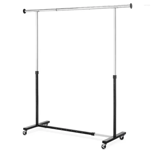 Cabides ajustável rolando expansível vestuário rack metal preto e cromo suporte de roupas