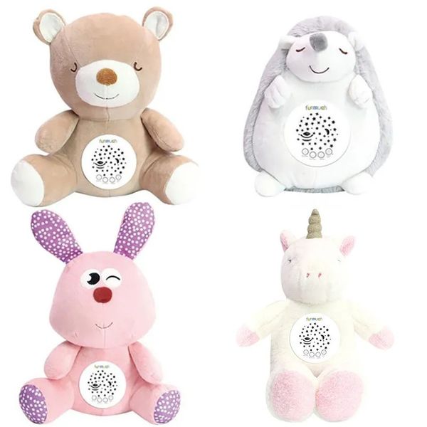 Animali di peluche Peluche Bambola Musicale Proiettore LED Lampada notturna Baby Bedtime Calmante Comfort Regali educativi per bambini 240103