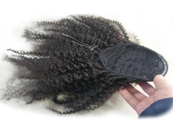 Наращивание хвостов на шнурке, монгольские афро-кудрявые вьющиеся волосы 4B 4C, наращивание человеческих волос на клипсе, хвостик Remy Hair5529029