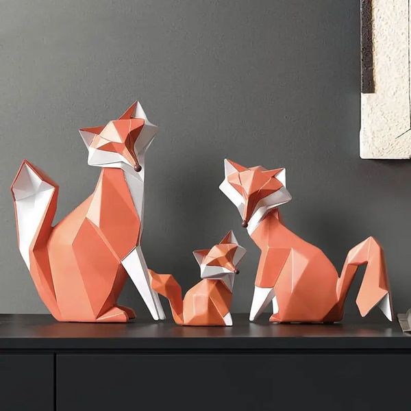 Kreative geometrische Fuchs-Statue, Heimdekoration, Büro, Wohnzimmer, Schlafzimmer, Desktop-Dekoration, Kunstharz, Kunsthandwerk, dekorative Geschenke 240103