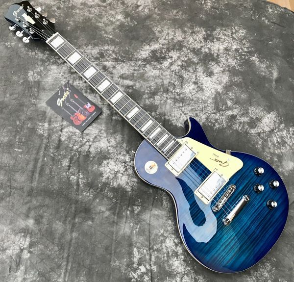 2023 Новая электрогитара Grote Blue Flame с кленовым верхом, гитара из цельного дерева