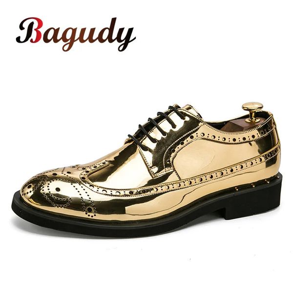 Marca masculina vestido sapatos ouro glitter masculino sapatos formais mocassins de couro italiano luxo moda casamento oxford sapatos masculinos 240102