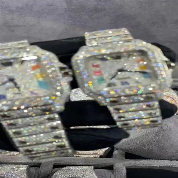 Moissanite Mosang Stone Diamond Watches Özelleştirme Mens Otomatik Mekanik Hareketi Su Geçirmez Saat Testini Geçebilir Top315m