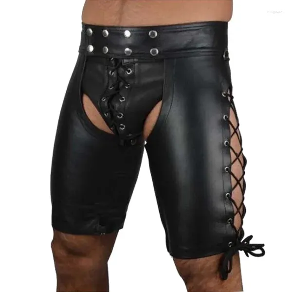 Mutande da uomo Open BuFaux Boxer in pelle Pantaloncini da discoteca Stage Skinny Fetish Men Sexy Gay PVC Intimo Dance Clubwear