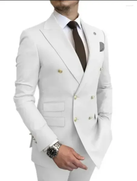 Ternos masculinos 2024 terno masculino (blazer calças colete) homem branco boutique negócios banquete vestido de casamento duplo breasted elegante masculino 3 peça conjunto