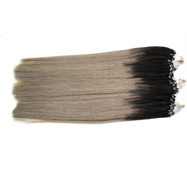 T1BGraues Rey Ombre-Echthaar, 300 g Mikroperlen-Haarverlängerungen, 1 g silbernes Ombre-Mikrohaarverlängerungen 300s, 7a Mikro-Loop, brasilianisches Haar 7253788